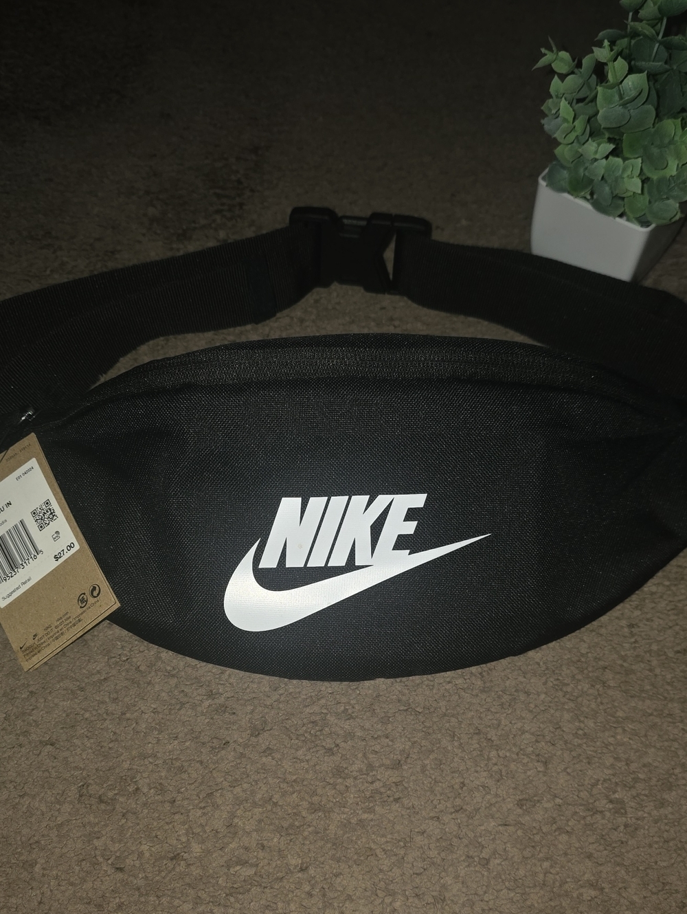 NWT Nike Black Belt Bag with White Swoosh Logo